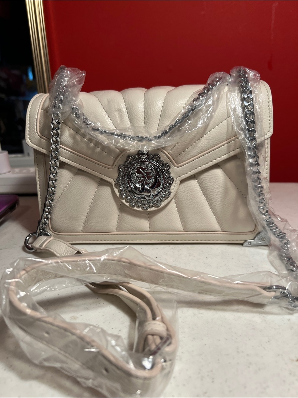 Cream Quilted Chain-Handle Shoulder Bag - Picture 2 of 9